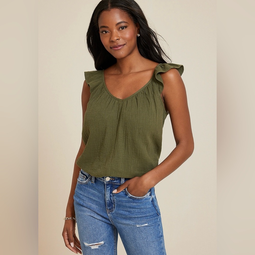 Maurices Olive Green Ruffle Sleeve Tank Top Size XXL